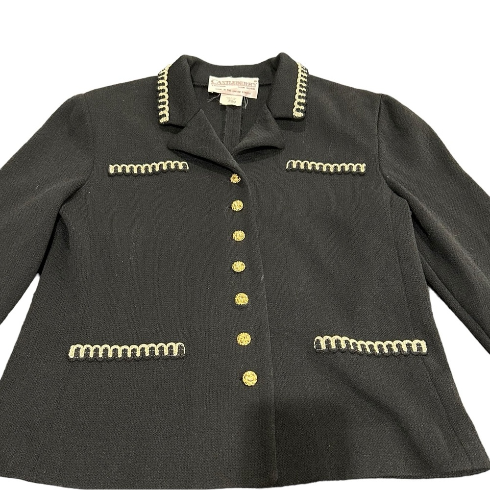 Vintage Castleberry NY London Knit Jacket Cardigan Chanel Vibes Black Gold - Picture 3 of 5